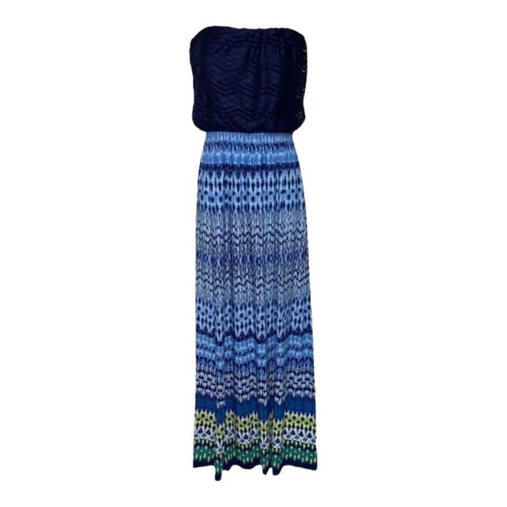 Elegant Blue Strapless Maxi Dress